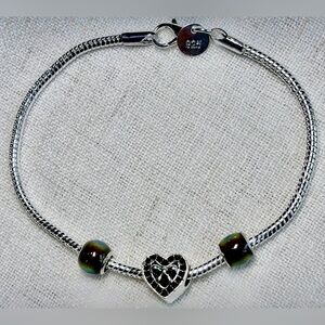 Real 925 sterling silver men’s/women’ Bracelet,heart charm, “mood”beads.7.5/19cm